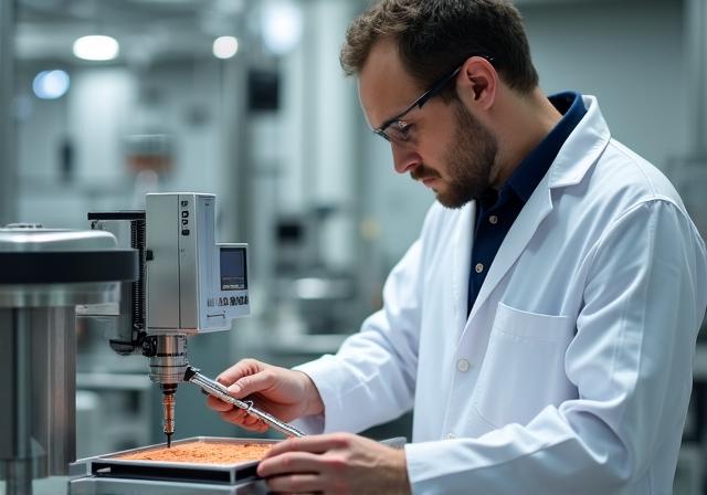 Técnico de laboratorio analizando muestras de arcilla blanca con precisión